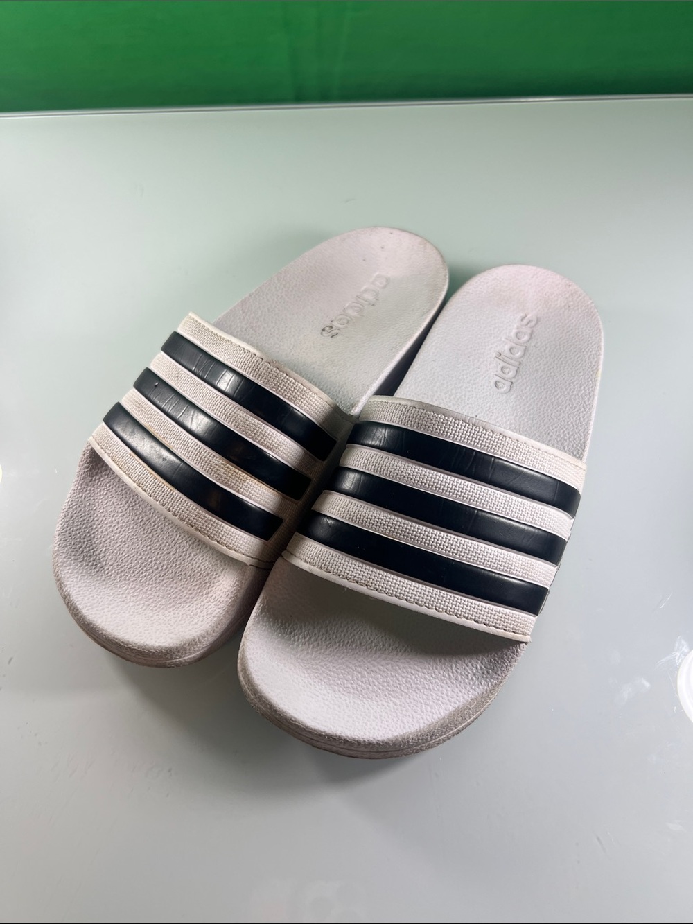 adidas White Slides with Black Stripes - Classic Slip-On Sandals